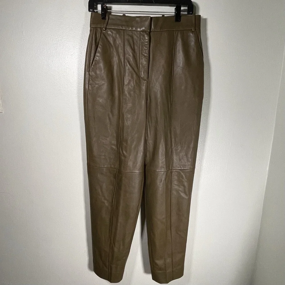 Tory Burch Brown 100% Lamb Leather Pleated Pants Women's Size 6 Tapered